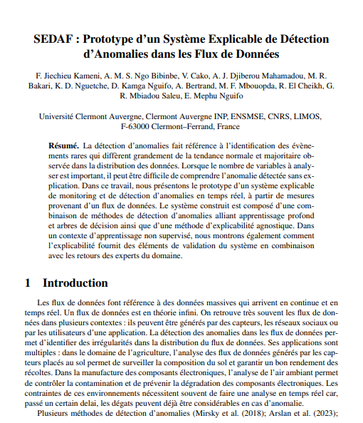 SEDAF : Prototype d'un Système Explicable de Détection d'Anomalies dans les Flux de Données